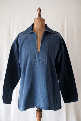 [~ 50's] Smock de pêcheur de moleskin bleu vintage français