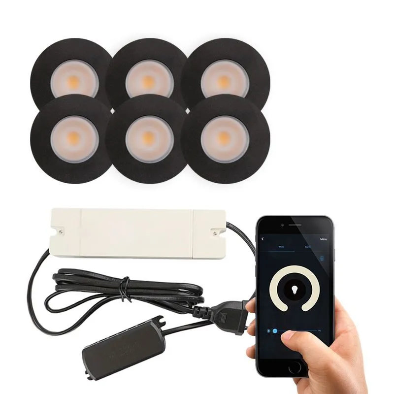 6 zwarte smart veranda inbouwspots Dico, IP65, incl. aansluitset