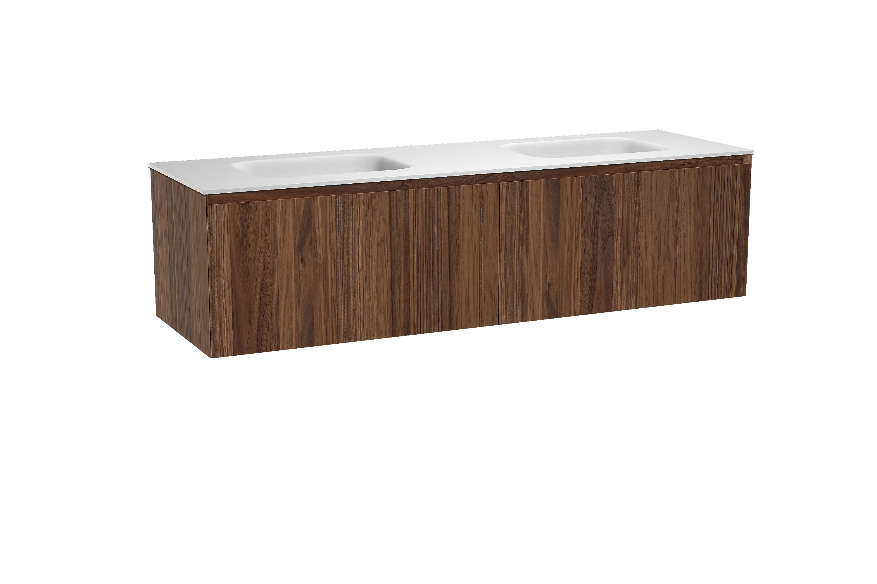 Balmani Idra meuble salle de bains suspendu 180 x 55 cm noyer avec Tablo Arcato double vasque en solid surface blanc mat