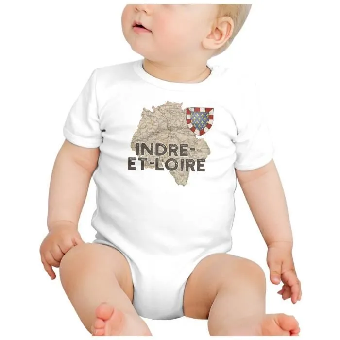 Body Bébé Manche Courte Blanc Indre et Loire 37 Departement Tours Carte Ancienne Centre