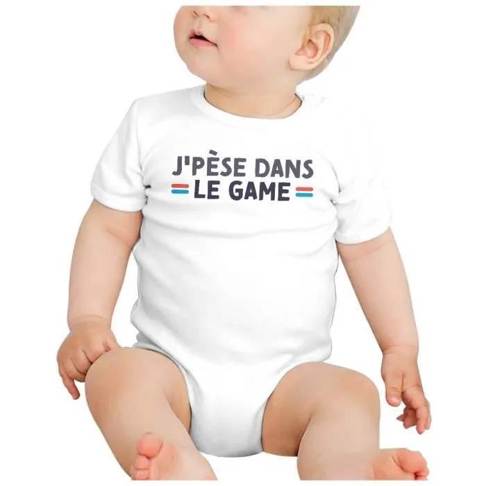 Body Bébé Manche Courte Blanc J'pèse dans le Game Humour Rap Jeux-Vidéo