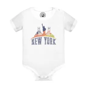 Body Bébé Manche Courte Blanc New York Skyline Voyage Etats Unis Vacances