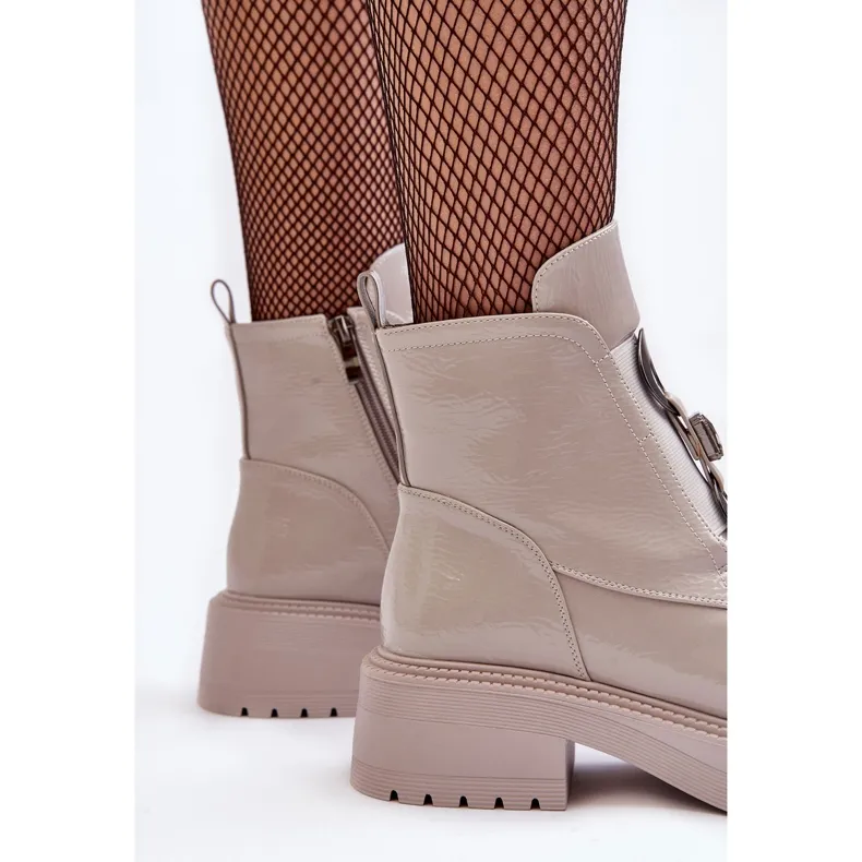 Bottes Femme Vernies Avec Décoration Beige S.Barski MR870-53