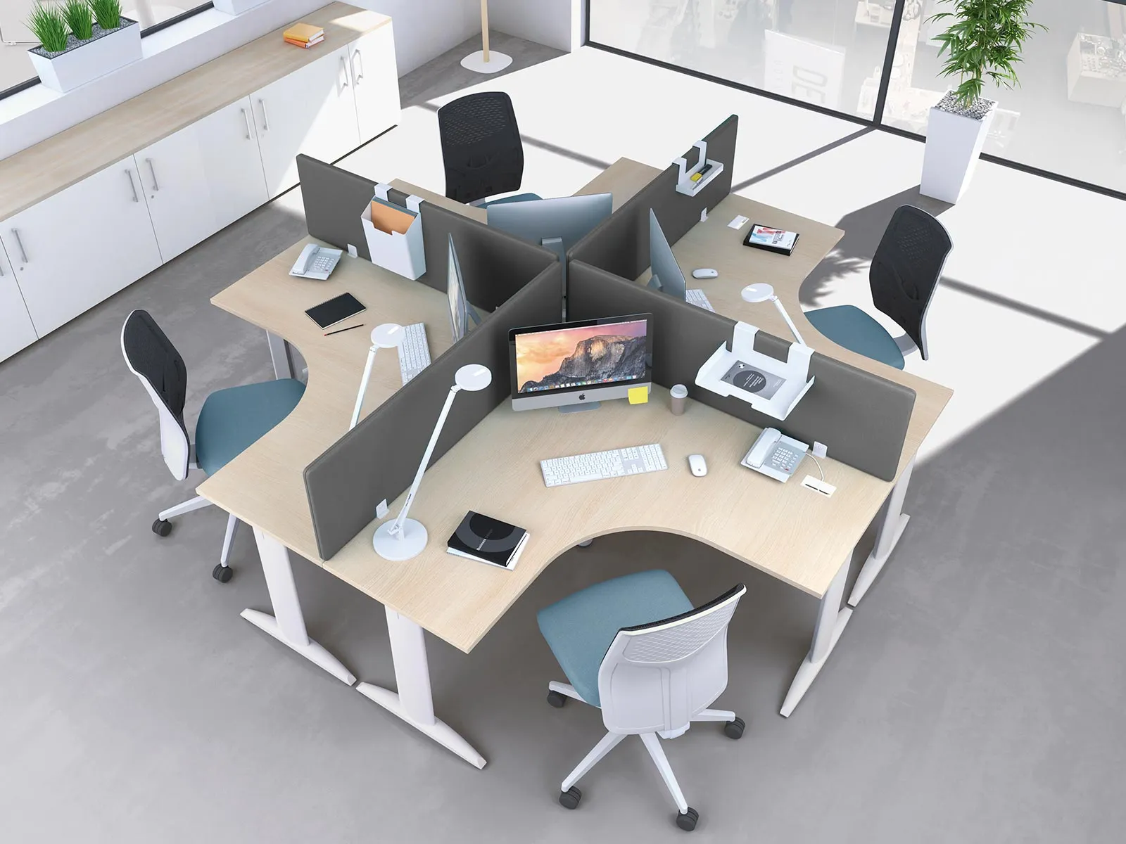 Bureau Call-center 4 personnes Prem's avec panneaux acoustiques - Columbia