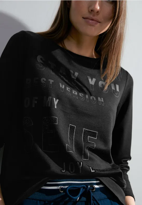 CECIL T-shirt à manches longues avec wording 