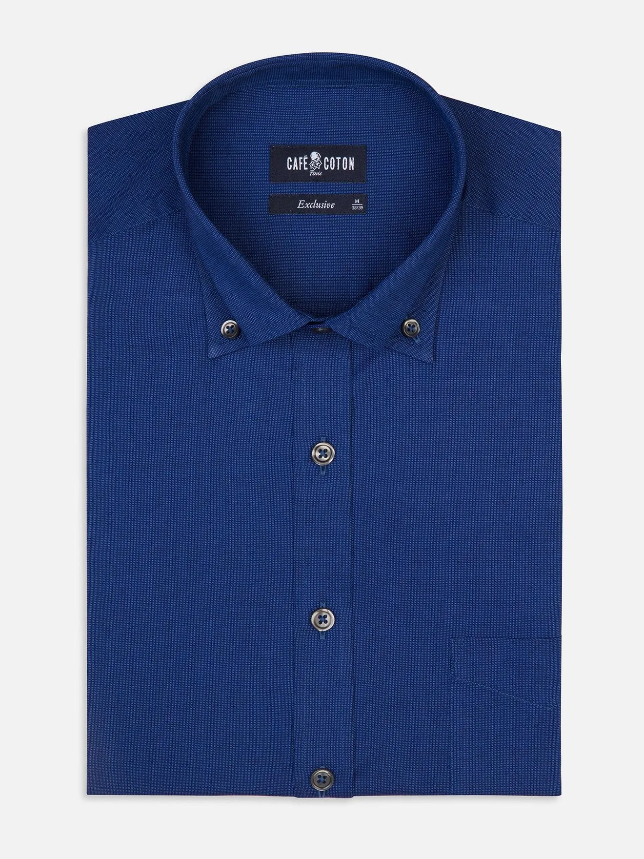 Chemise Bob en micro-oxford bleu - Col Boutonné