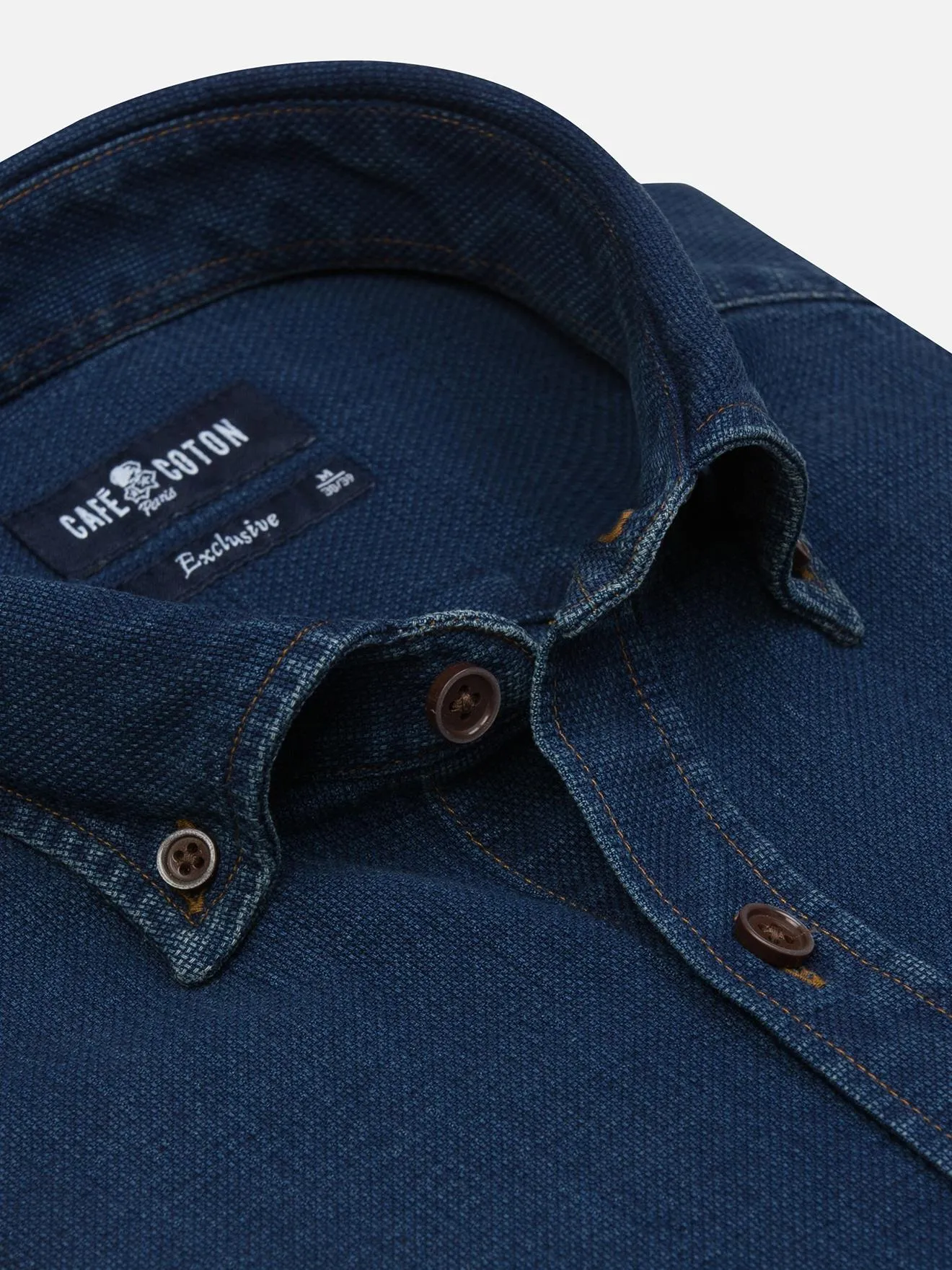 Chemise cintrée Kurt en oxford indigo  - Col Boutonné