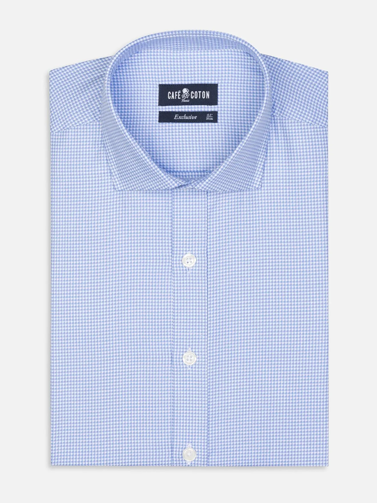 Chemise cintrée Landry en vichy ciel  - Grande Longueur de Manches