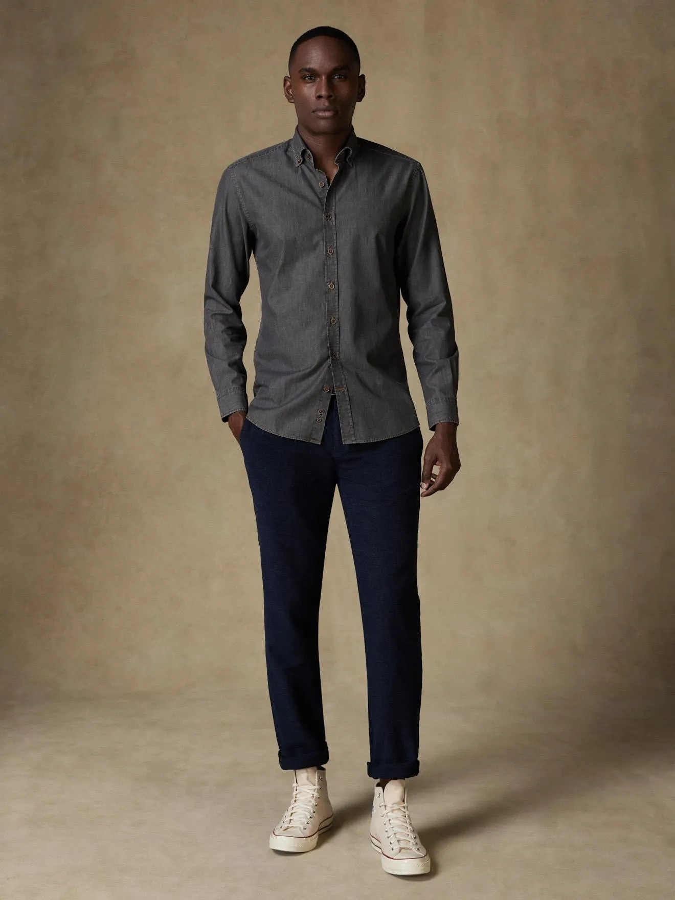 Chemise cintrée Lou en denim gris  - Col Boutonné