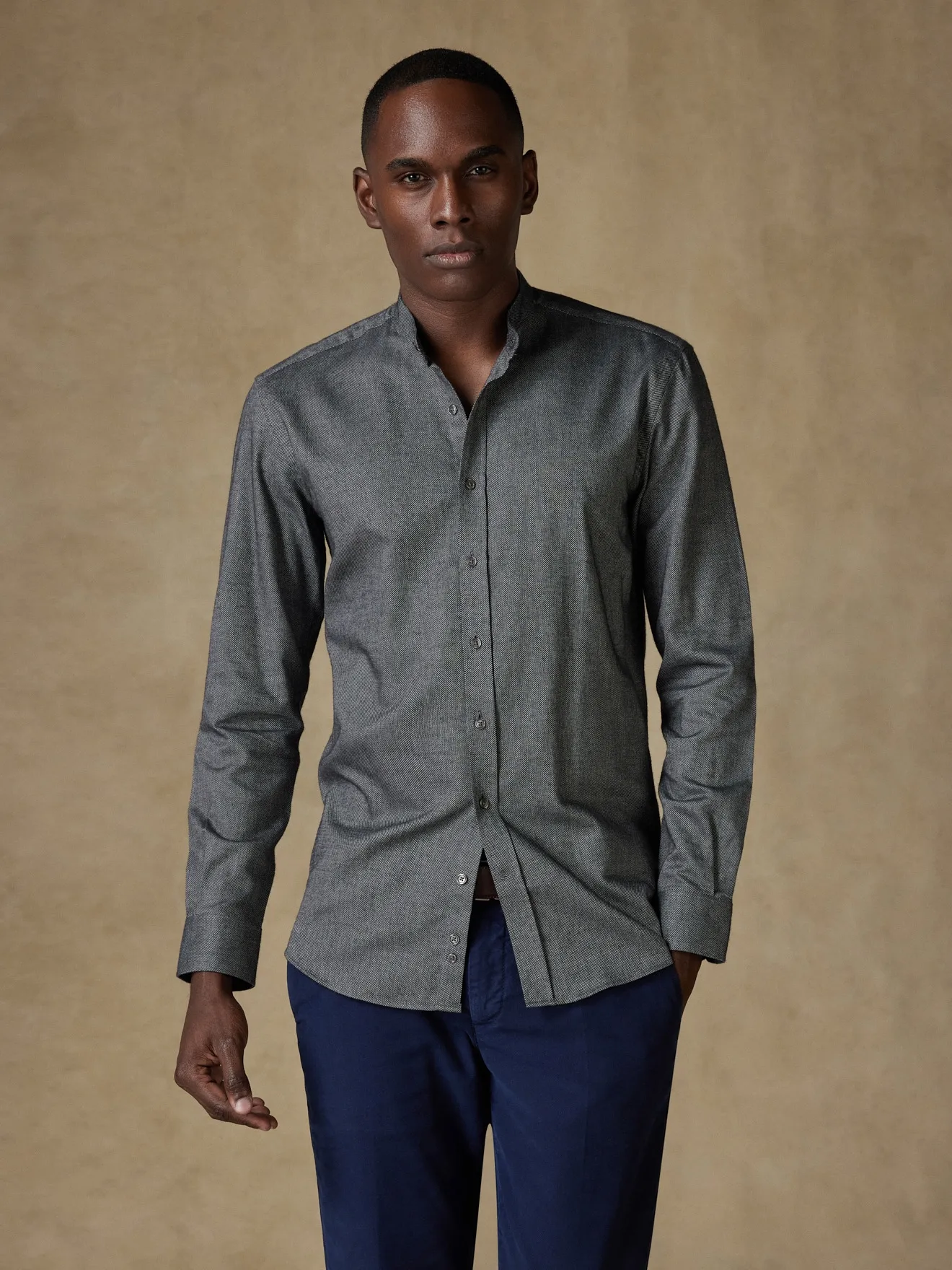 Chemise col mao Callum anthracite chiné