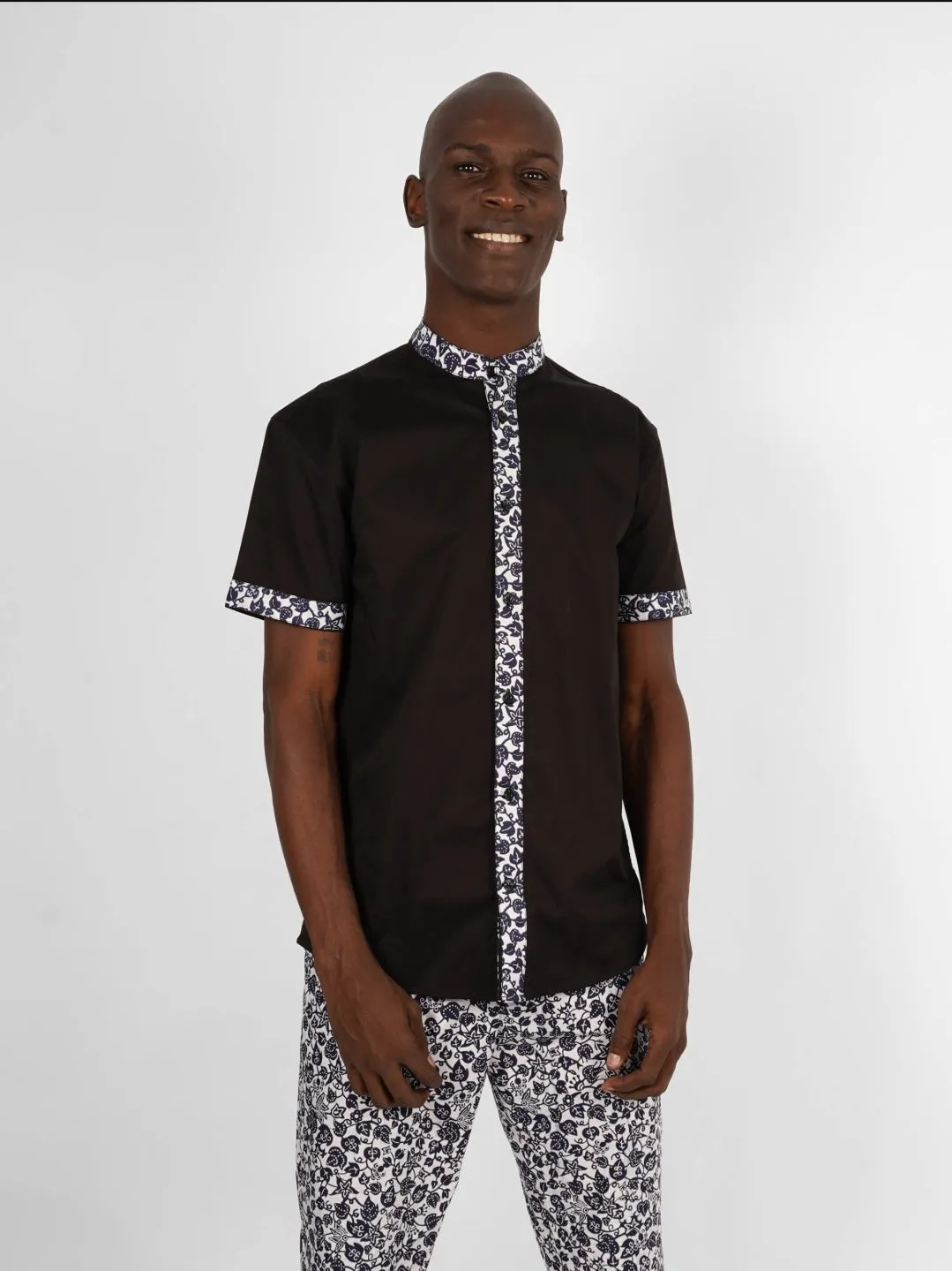 Chemise Mao noire manches courtes Gitega