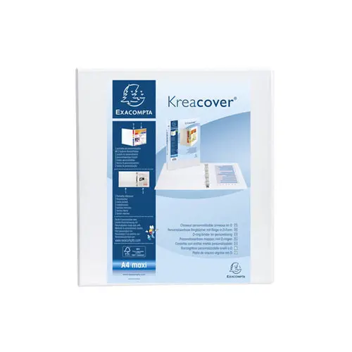 Classeur PP personnalisable Kreacover - 4 anneaux en D 50mm - A4 maxi - Blanc - EXACOMPTA