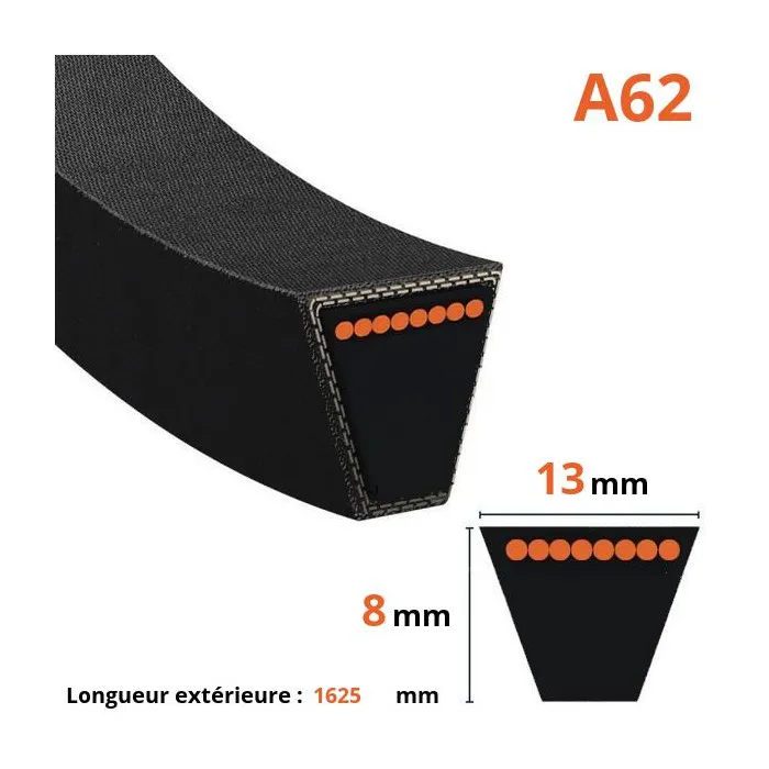 Courroie lisse trapézoïdale A62 Longueur extérieur: 1625mm