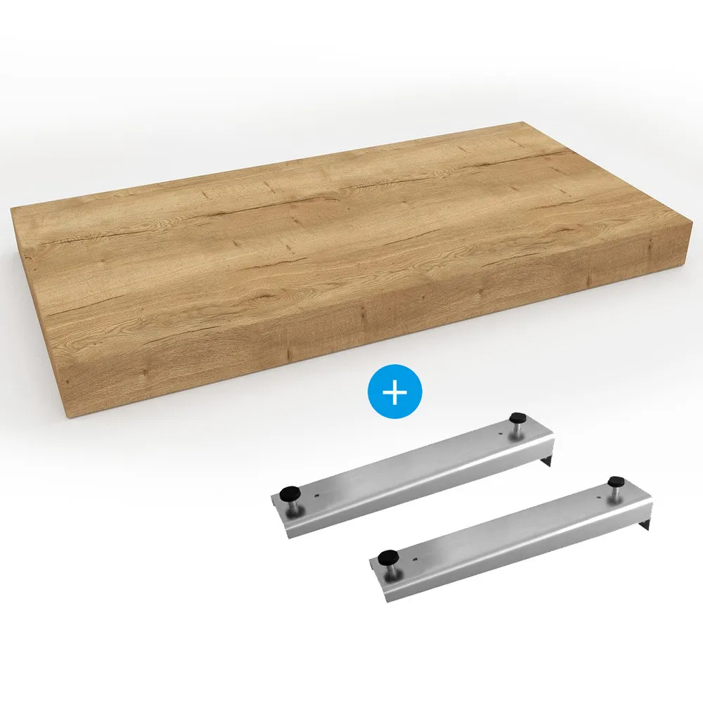 Egger Set Naturel plan vasque 100x8x50 cm + 2 supports pour plan vasque Dolce 39,5 cm, imitation chêne Halifax naturel brun clai
