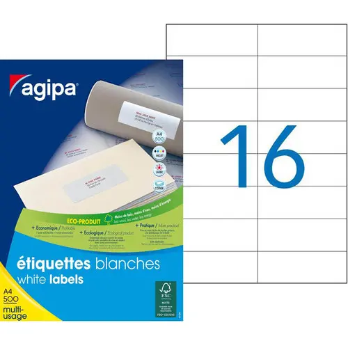 Etiquettes blanches permanentes 105,0x37,0 mm 500 feuilles