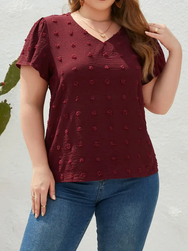 Grande Taille Col V Manches Courtes Femme