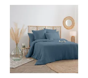 Housse De Couette 2 Personnes En Lin Lavé Bleu Canard 240 X 220 Cm