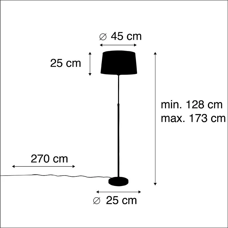 Lampadaire noir avec abat-jour en lin taupe réglable 45 cm - Parte