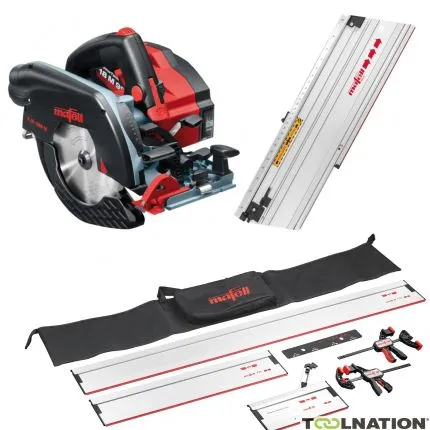 Mafell 1P0415 K 65 18M BL Scie circulaire 67 mm 18 Volt 5.5Ah LiHD en T-Max + Guide Règle Set de sac + Règle de coupe M
