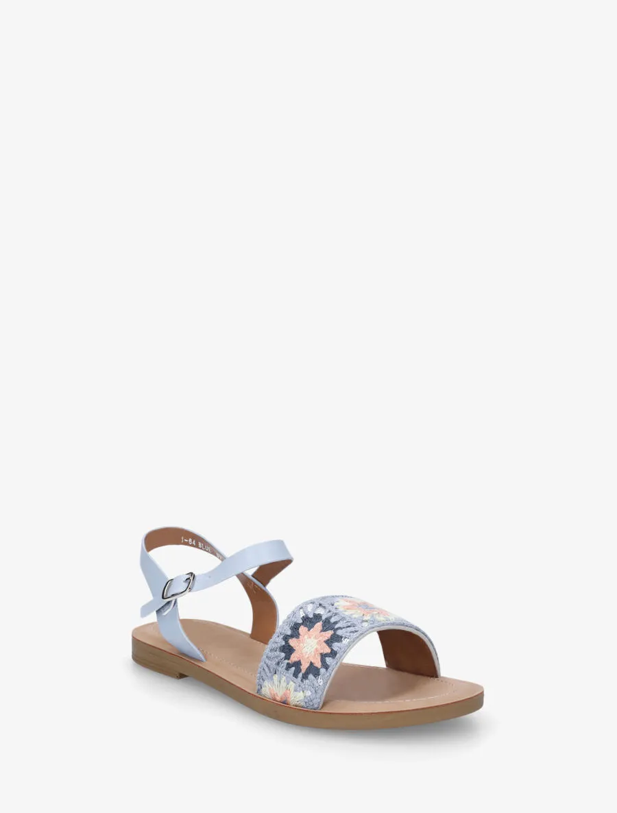 Nu-pieds à bride brodée motifs étoiles - Bleu ciel