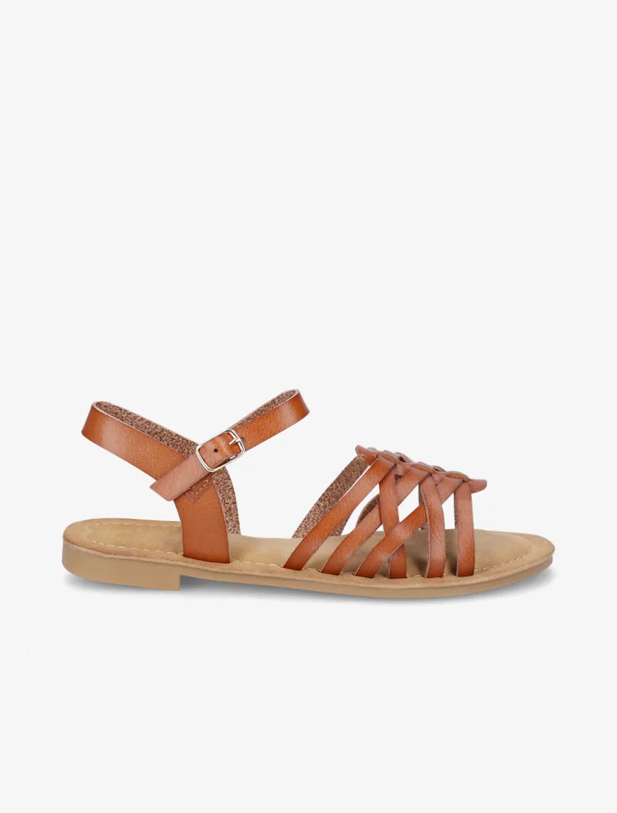 Nu-pieds en simili style spartiates - Camel