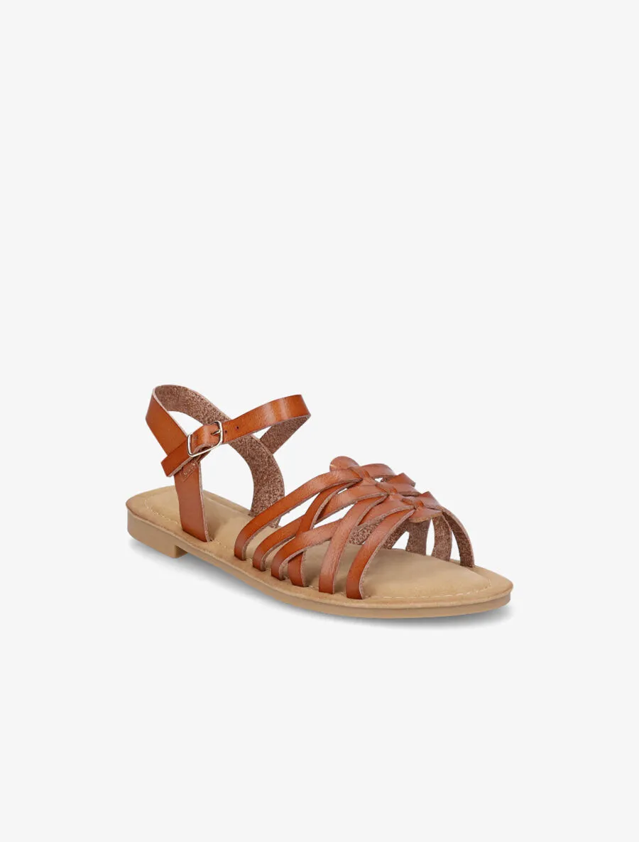 Nu-pieds en simili style spartiates - Camel