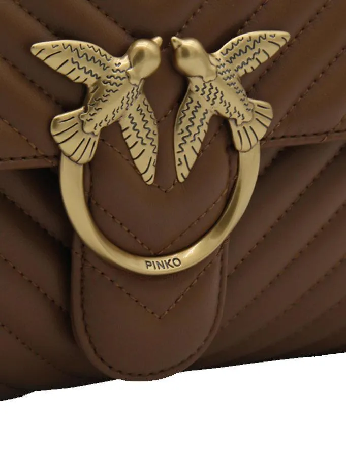 Pinko Love Lady Puff Sac À Main, Avec Bandoulière, En Cuir Marron - Lion-Or Antique - Achetez À Prix Outlet