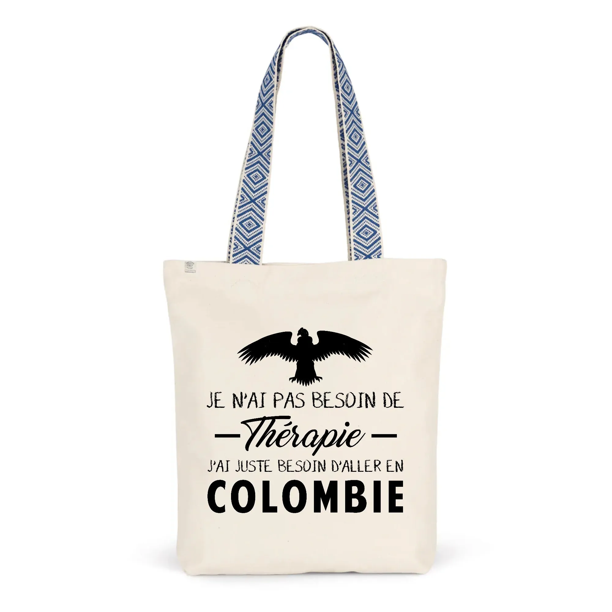 Sac réutilisable - Souvenir de Colombie - Cadeau Totebag ethnique - Coton bio - Imprimé FR