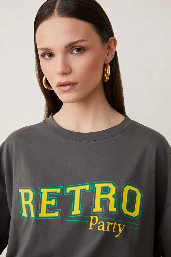 Tee-shirt en coton oversize à message RETRO Party