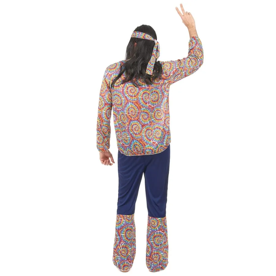 Tenue hippie bleue et motifs années 60 pour homme